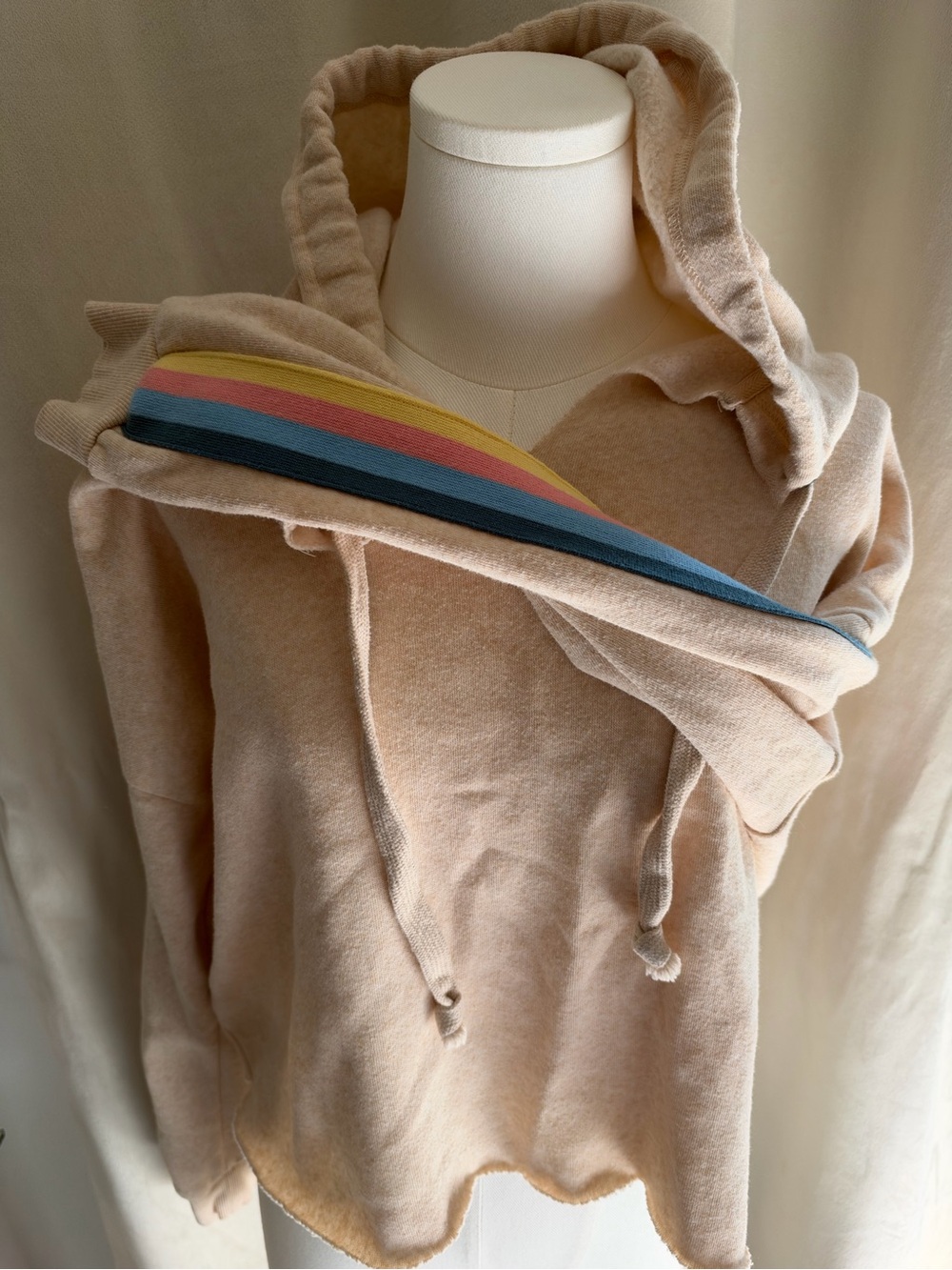 Vintage Havana Rainbow Stripe Distressed Raw Hem Hoodie Small